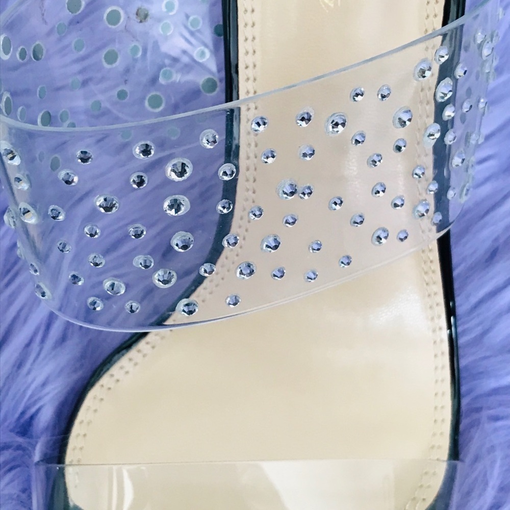Black Clear Lucite Rhinestone Mule Heels | Pointed Toe Stiletto Sexy Transparent - Picture 10 of 10
